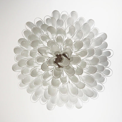 Elegant White Glass Chandelier with Floral Petals & Adjustable Height