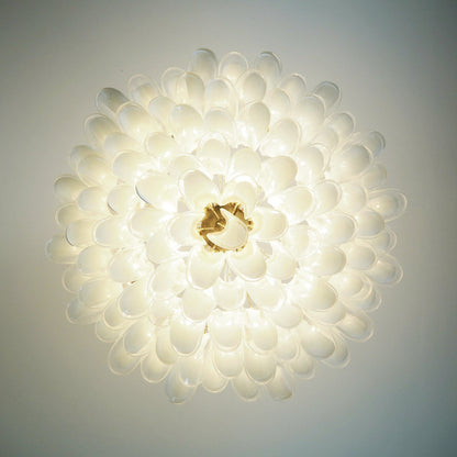 Elegant White Glass Chandelier with Floral Petals & Adjustable Height