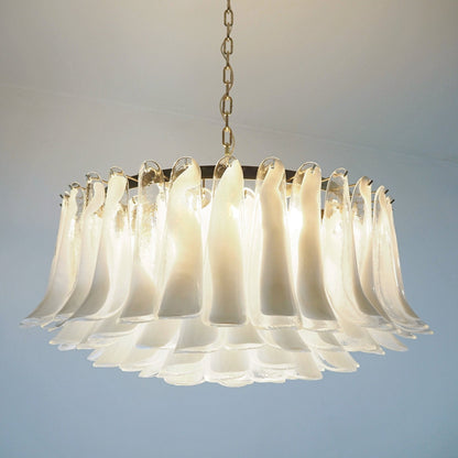 Elegant White Glass Chandelier with Floral Petals & Adjustable Height