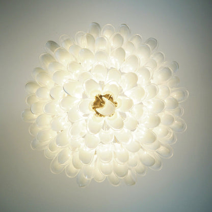Elegant White Glass Chandelier with Floral Petals & Adjustable Height