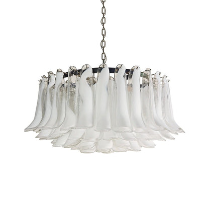 Elegant White Glass Chandelier with Floral Petals & Adjustable Height