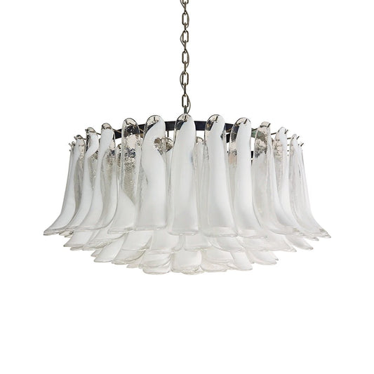 Elegant White Glass Chandelier with Floral Petals & Adjustable Height