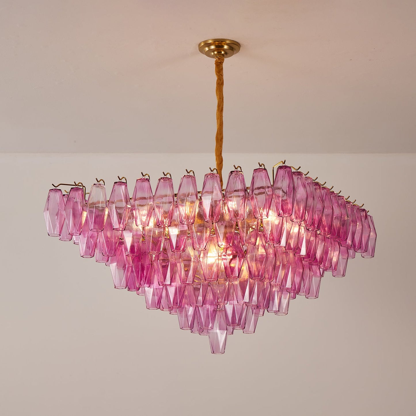Fuchsia Prism Empire Chandelier - Elegant Design with Adjustable Heigh