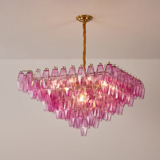 Fuchsia Prism Empire Chandelier - Elegant Design with Adjustable Heigh