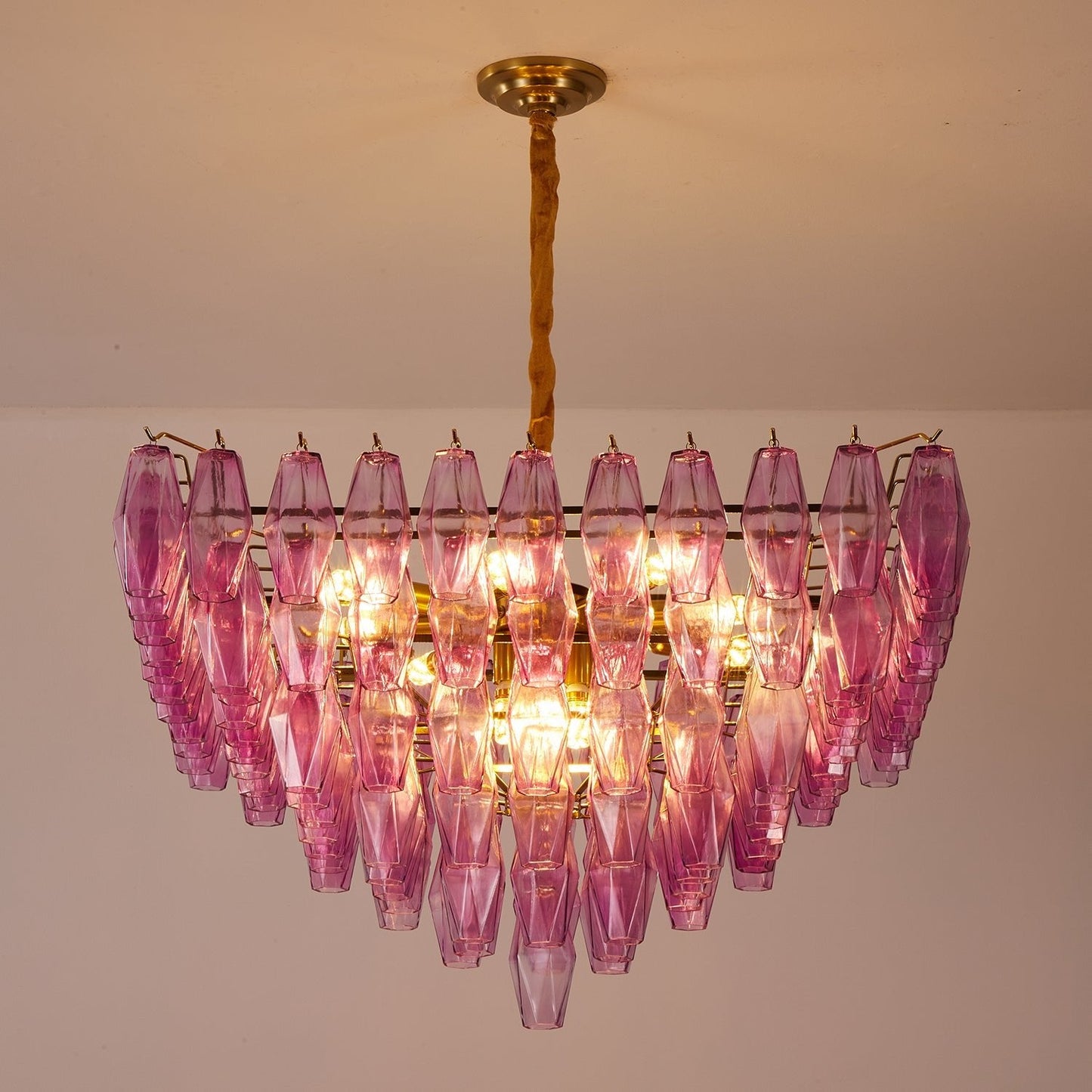 Fuchsia Prism Empire Chandelier - Elegant Design with Adjustable Heigh