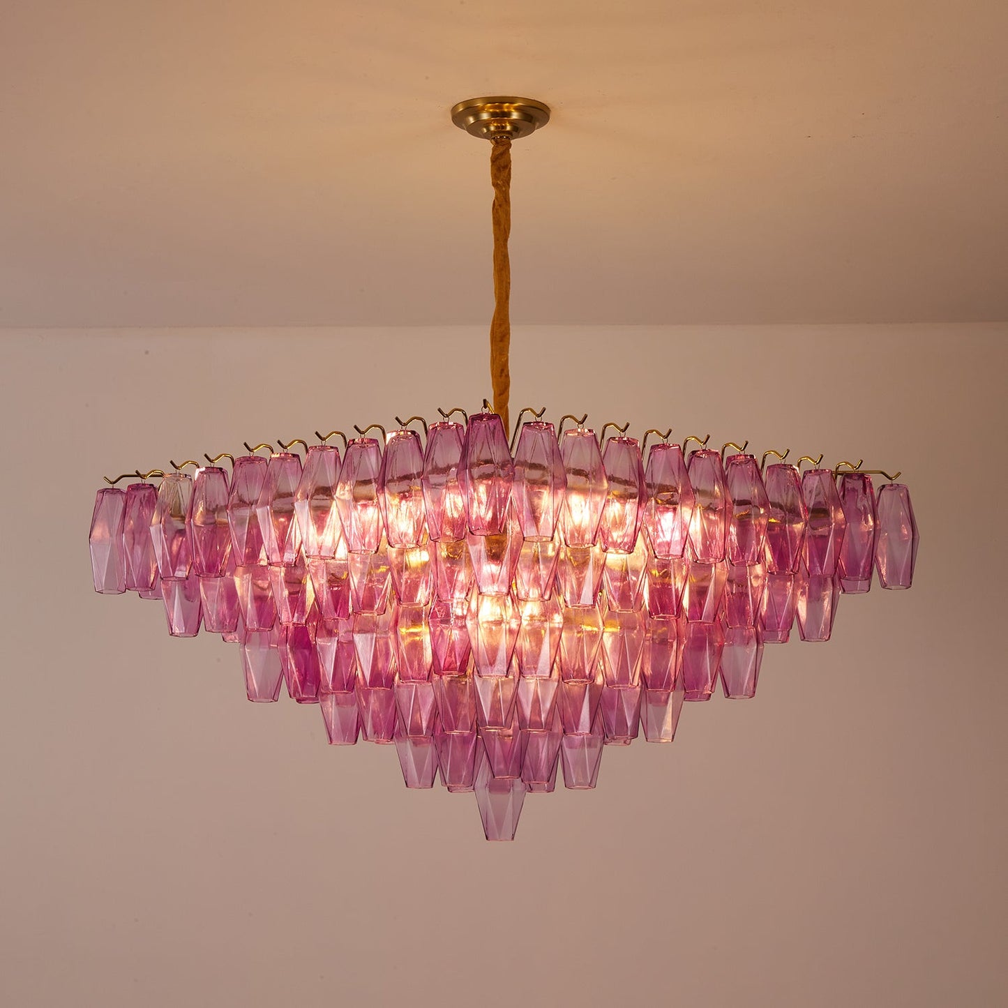 Fuchsia Prism Empire Chandelier - Elegant Design with Adjustable Heigh