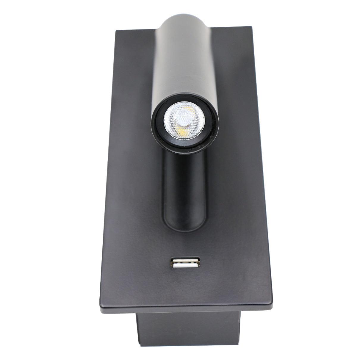 Black USB Wall Light with Adjustable Brightness and Touch Control