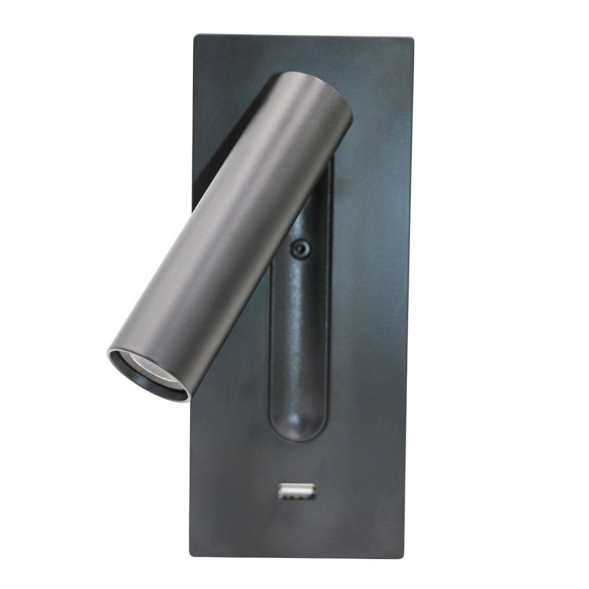 Black USB Wall Light with Adjustable Brightness and Touch Control
