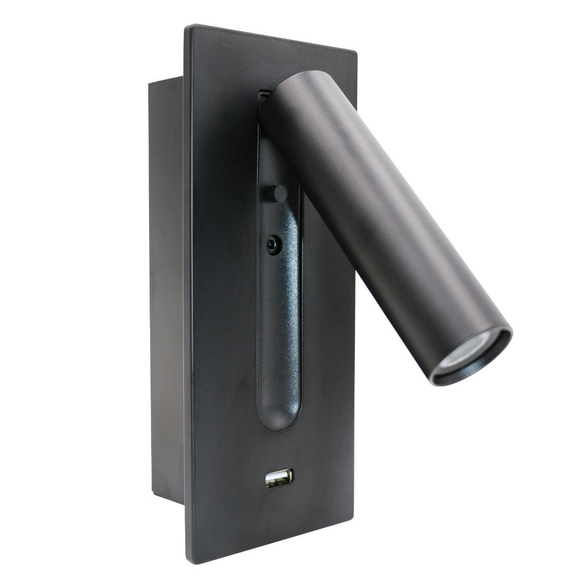 Black USB Wall Light with Adjustable Brightness and Touch Control