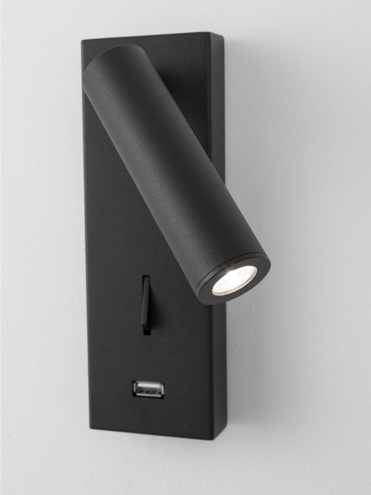 Black USB Wall Light with Adjustable Brightness and Touch Control
