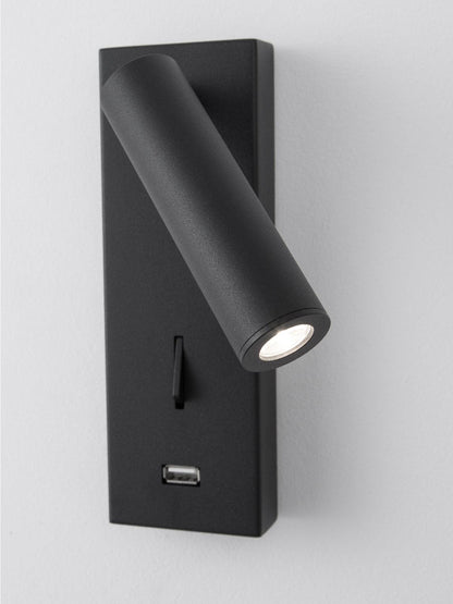 Black USB Wall Light with Adjustable Brightness and Touch Control