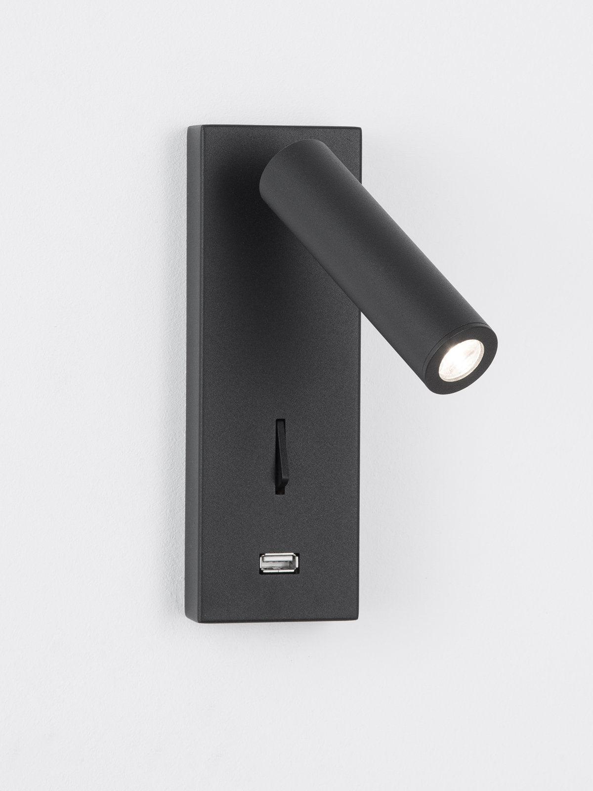 Black USB Wall Light with Adjustable Brightness and Touch Control