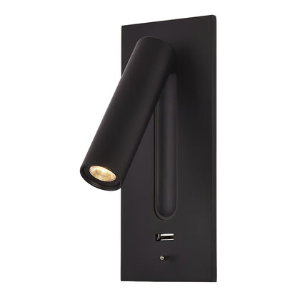 Black USB Wall Light with Adjustable Brightness and Touch Control
