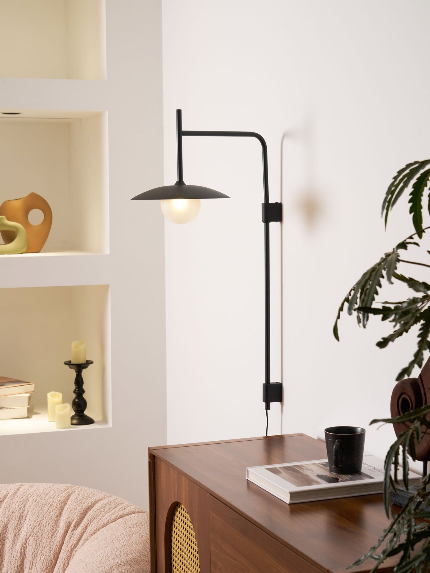 Gea Swing Arm Wall Lamp - Adjustable Light & Plug-in Design