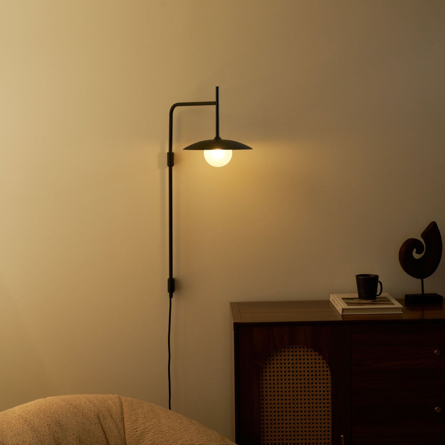 Gea Swing Arm Wall Lamp - Adjustable Light & Plug-in Design