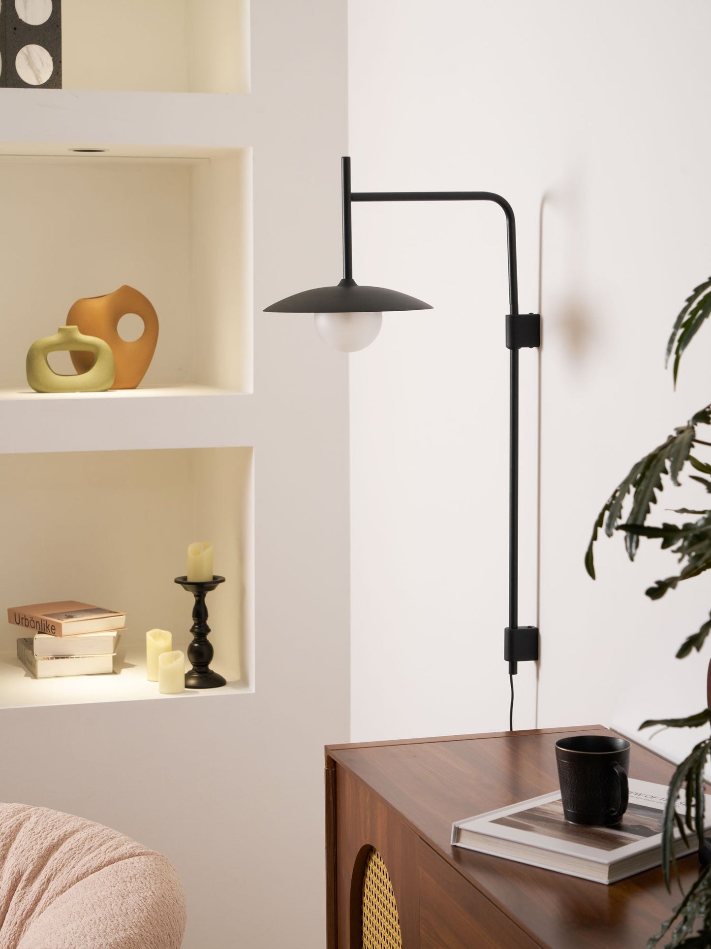 Gea Swing Arm Wall Lamp - Adjustable Light & Plug-in Design