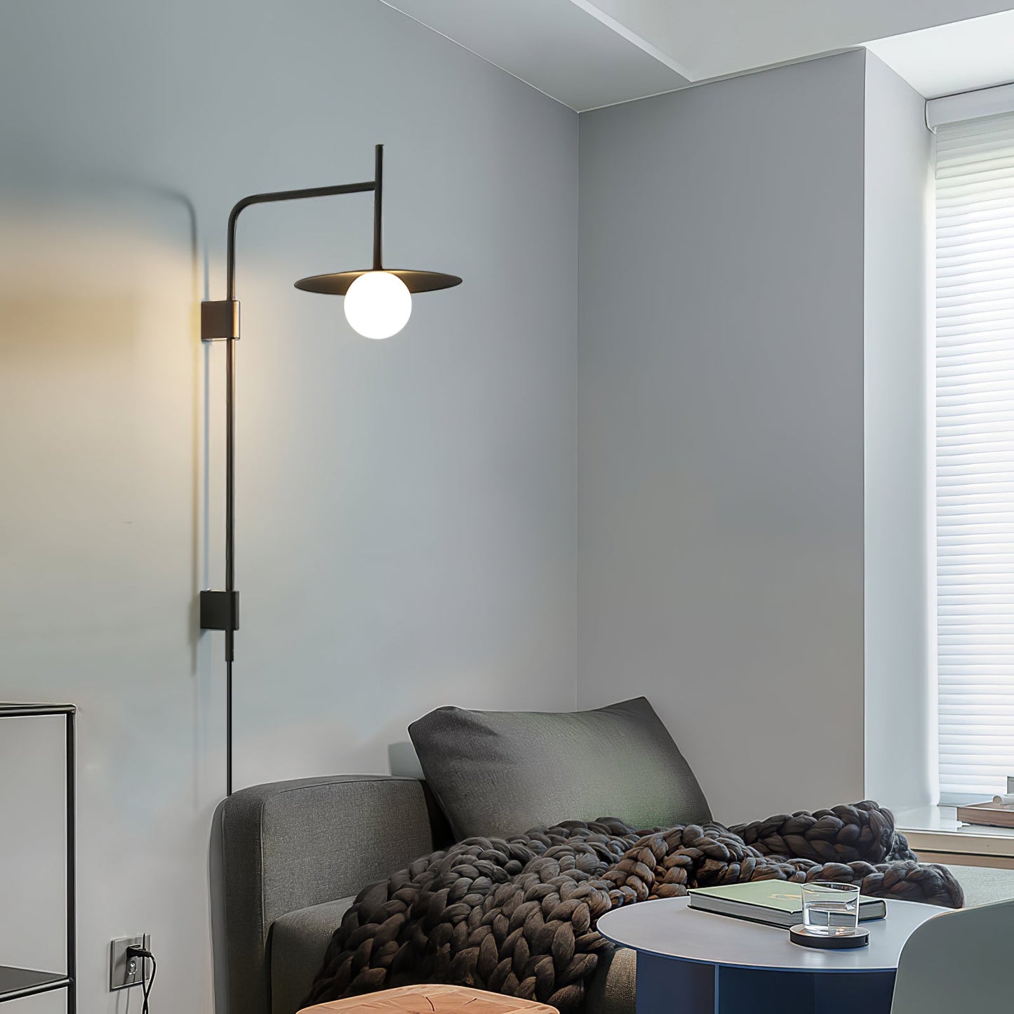 Gea Swing Arm Wall Lamp - Adjustable Light & Plug-in Design