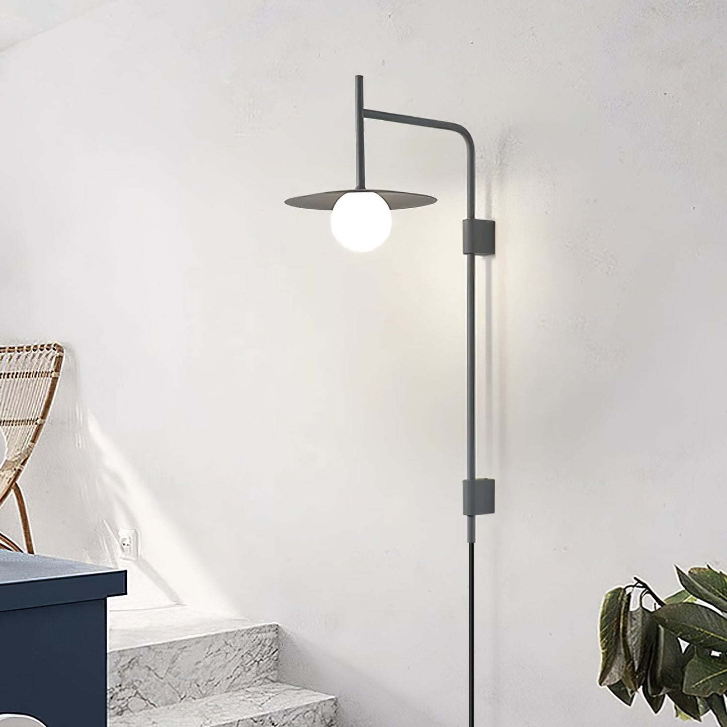 Gea Swing Arm Wall Lamp - Adjustable Light & Plug-in Design
