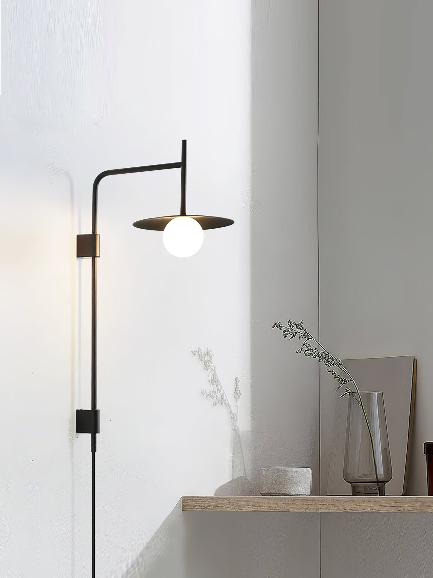 Gea Swing Arm Wall Lamp - Adjustable Light & Plug-in Design