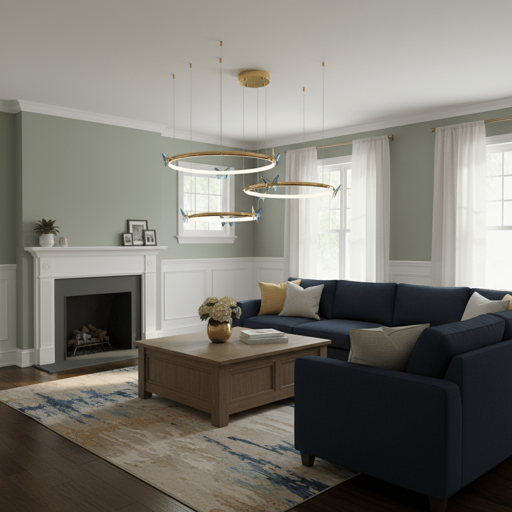 Elegant Blue Butterfly Chandelier - Adjustable Height, LED Compatible