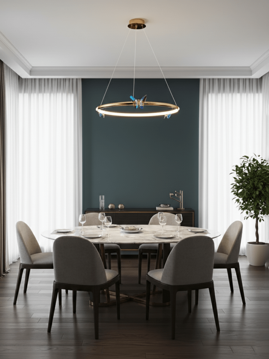 Elegant Blue Butterfly Chandelier - Adjustable Height, LED Compatible