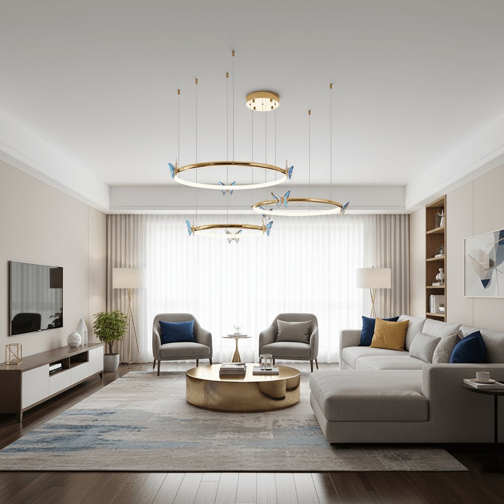 Elegant Blue Butterfly Chandelier - Adjustable Height, LED Compatible