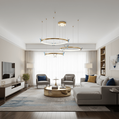 Elegant Blue Butterfly Chandelier - Adjustable Height, LED Compatible
