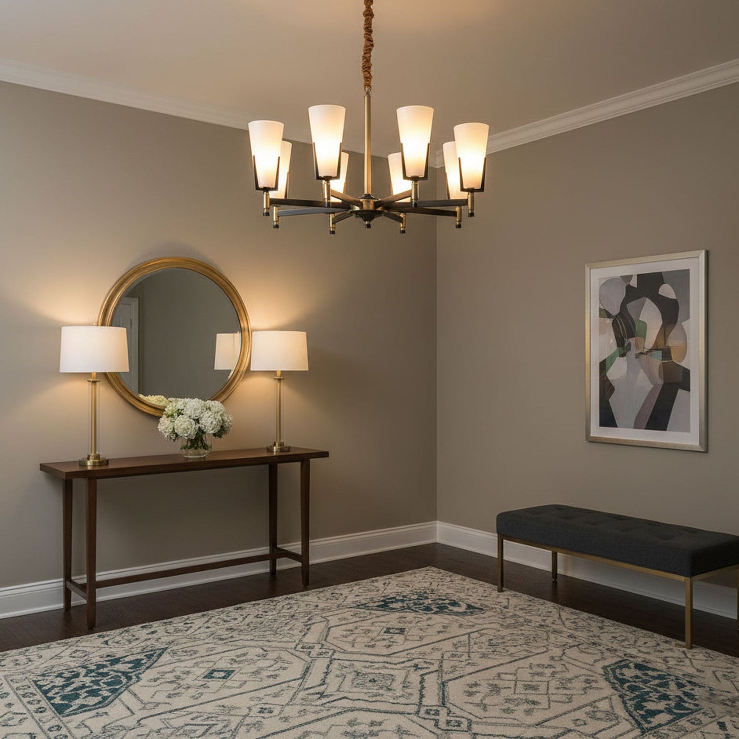 Upton Chandelier - Elegant Design with Adjustable Height & Crystal Acc