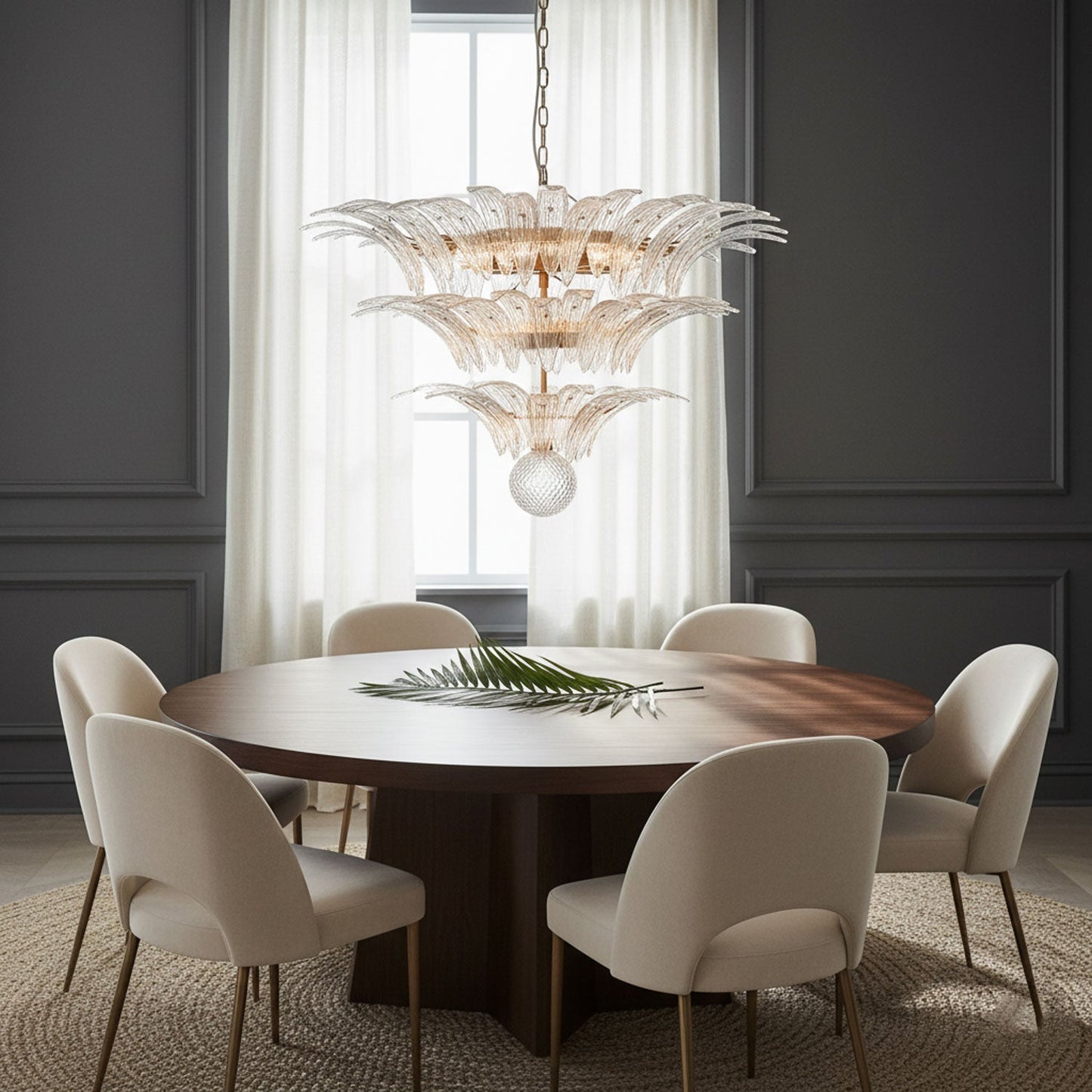 Elegant Palm Grove Glass Chandelier with Adjustable Height & LED Compa