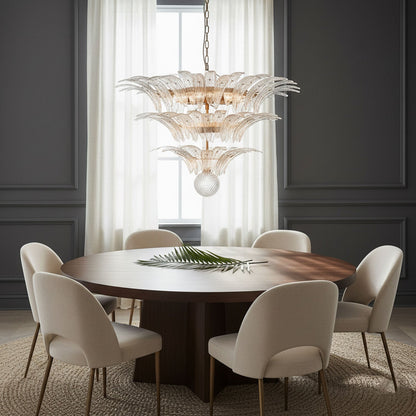 Elegant Palm Grove Glass Chandelier with Adjustable Height & LED Compa