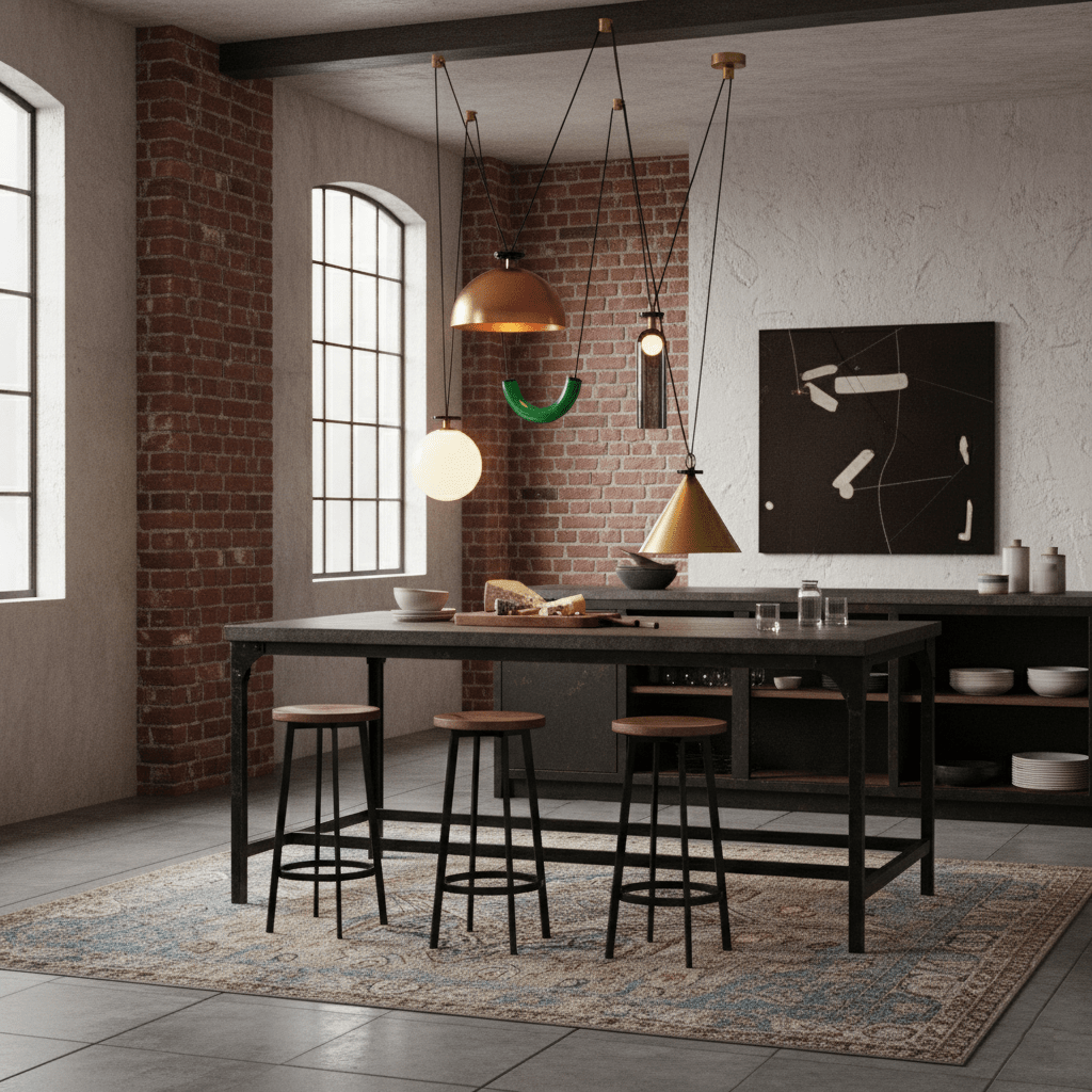 Modern Geometric Shape Chandelier with Adjustable Height & LED Lightin