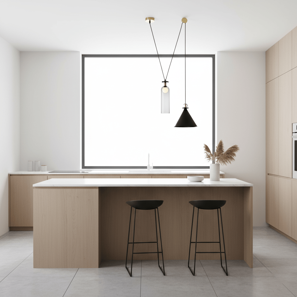 Modern Geometric Shape Chandelier with Adjustable Height & LED Lightin
