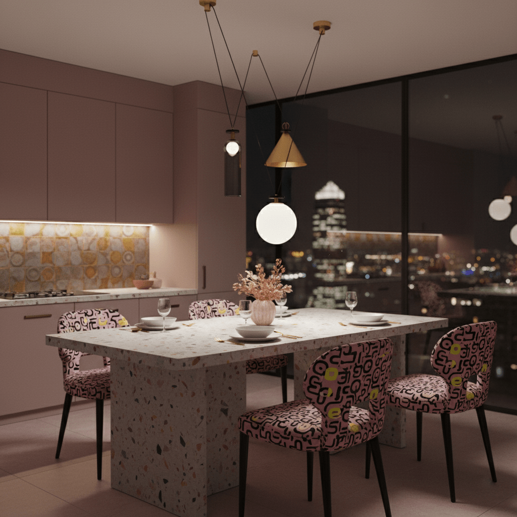 Modern Geometric Shape Chandelier with Adjustable Height & LED Lightin