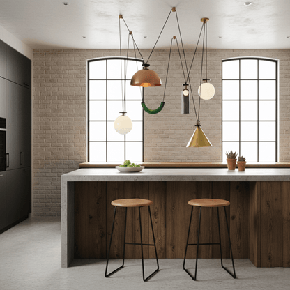 Modern Geometric Shape Chandelier with Adjustable Height & LED Lightin
