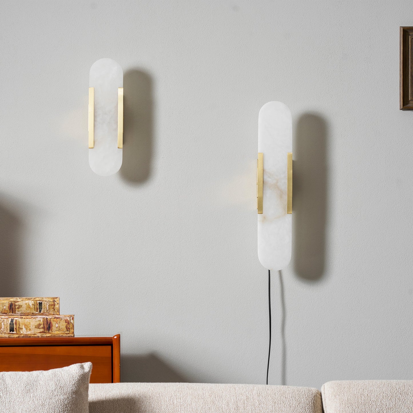 Oblong Alabaster Plug-in Wall Sconce with Adjustable Brightness & Mode