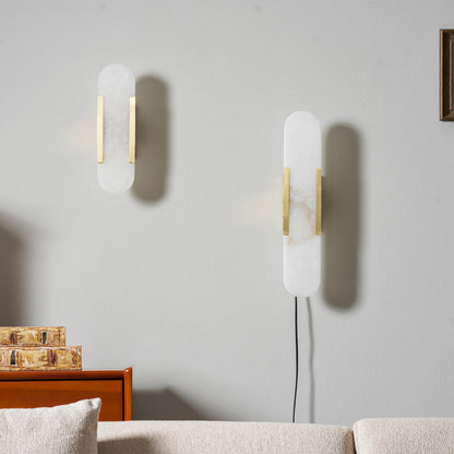 Oblong Alabaster Plug-in Wall Sconce with Adjustable Brightness & Mode