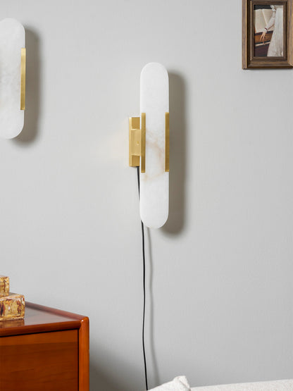 Oblong Alabaster Plug-in Wall Sconce with Adjustable Brightness & Mode