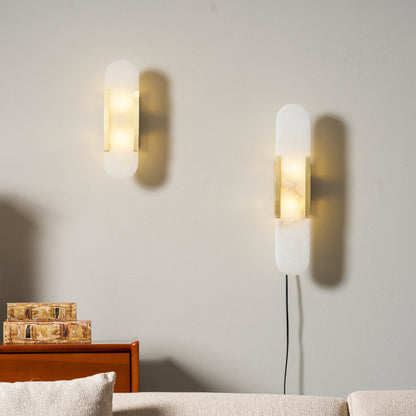 Oblong Alabaster Plug-in Wall Sconce with Adjustable Brightness & Mode