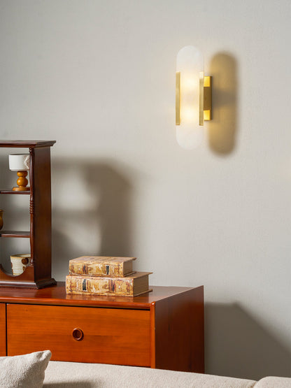Oblong Alabaster Plug-in Wall Sconce with Adjustable Brightness & Mode