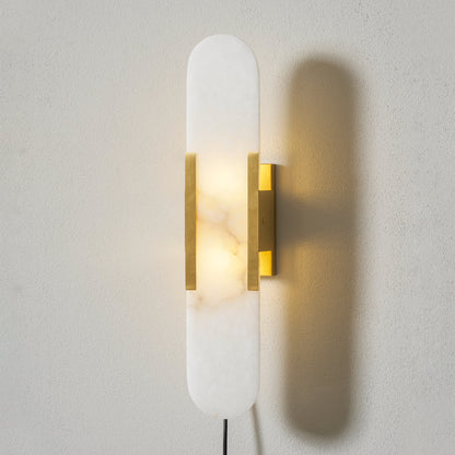 Oblong Alabaster Plug-in Wall Sconce with Adjustable Brightness & Mode