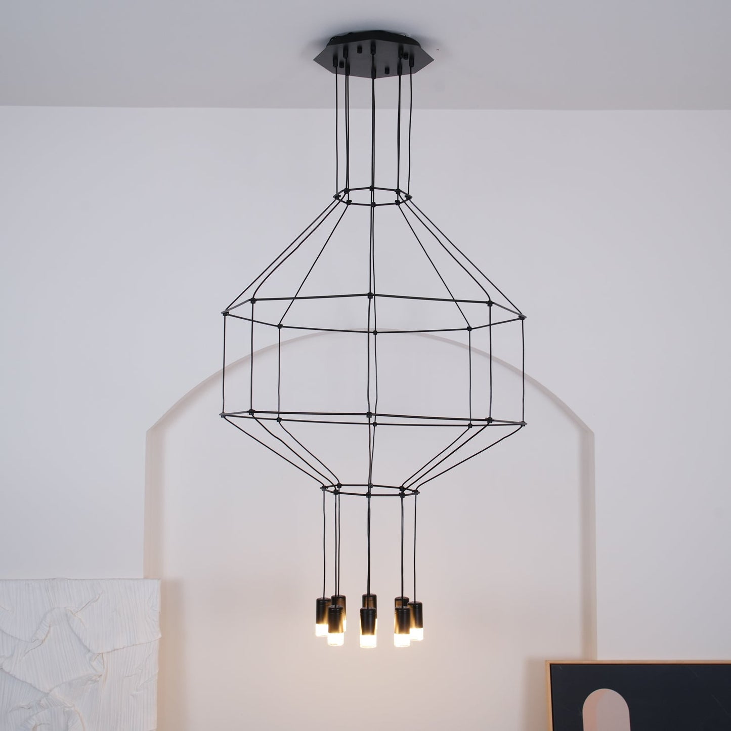 Geometric Lines Pendant Lamp - Adjustable Height, Energy-Efficient LED