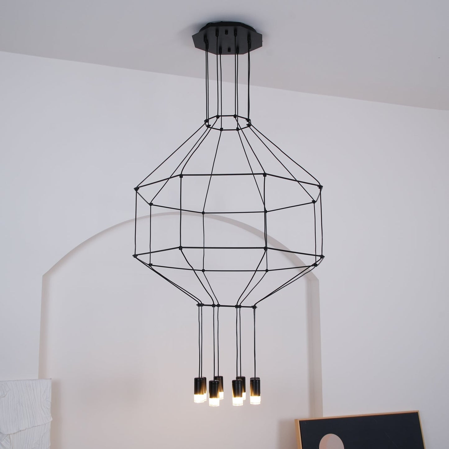 Geometric Lines Pendant Lamp - Adjustable Height, Energy-Efficient LED