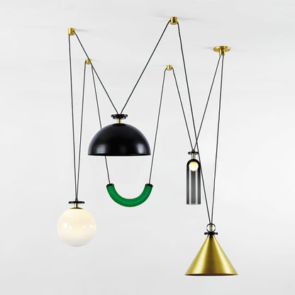 Modern Geometric Shape Chandelier with Adjustable Height & LED Lightin