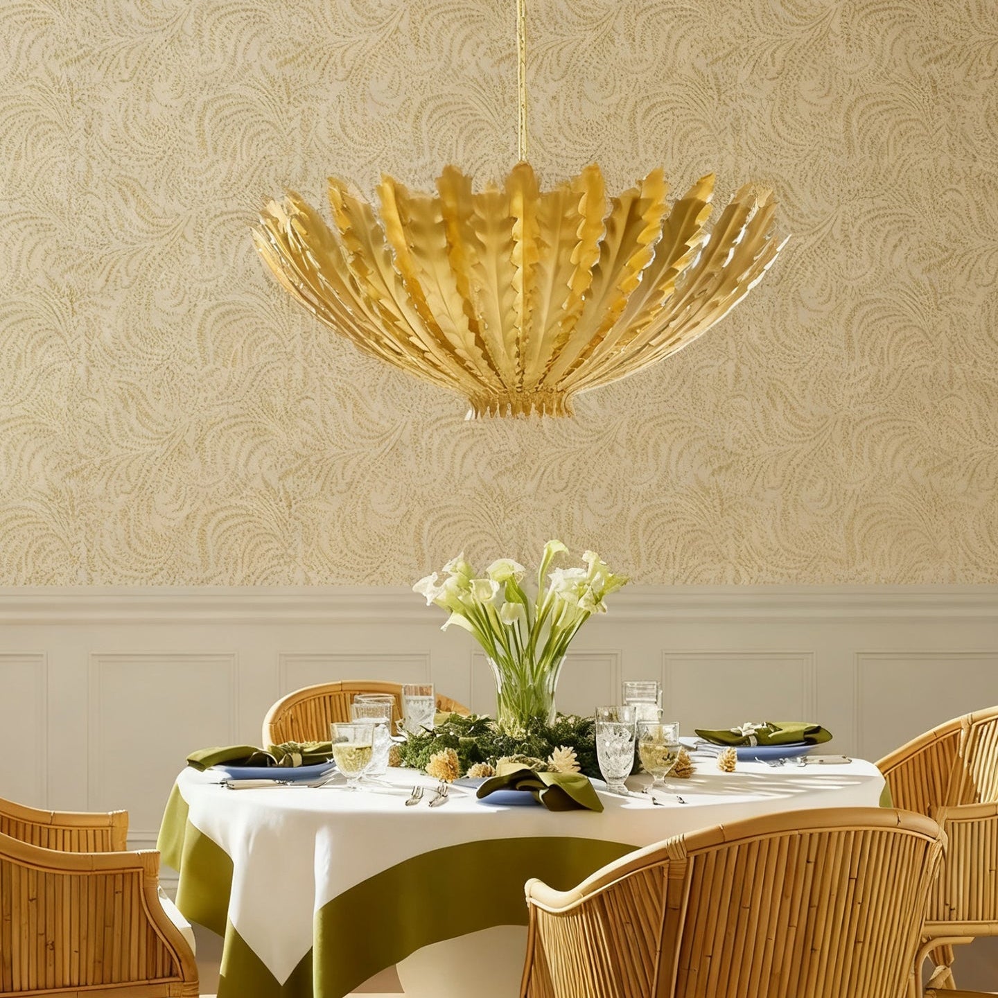 Gilded Acanthus Chandelier - Elegant Design, Adjustable Height, LED Co