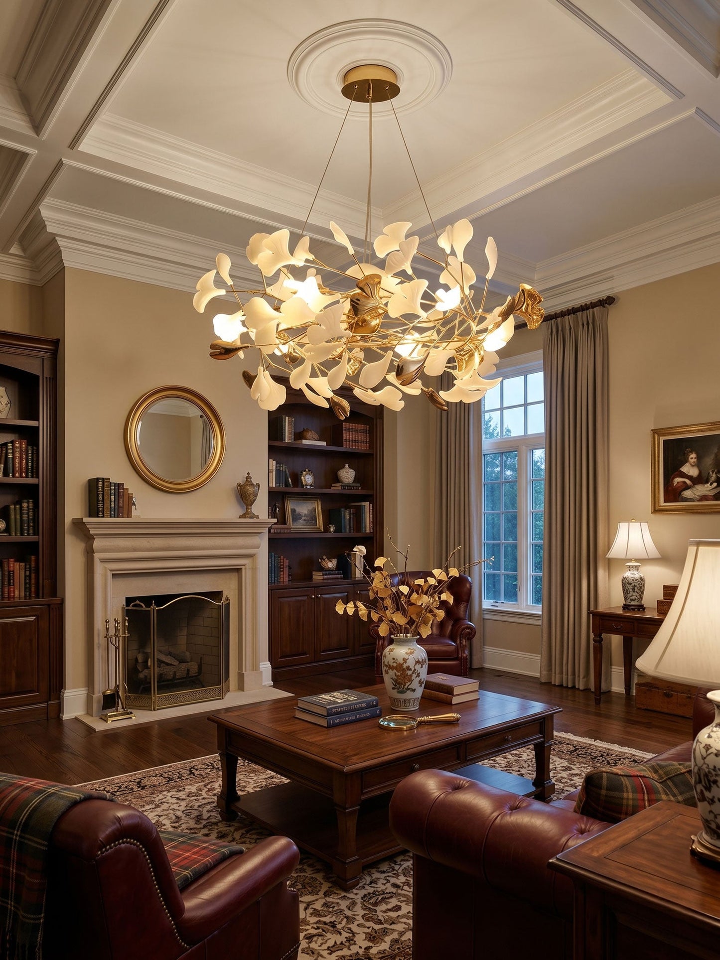 Gingko Bough Round Chandelier - Elegant Design with Adjustable Brightn