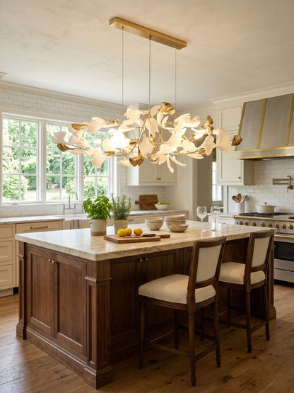 Gingko Bough Round Chandelier - Elegant Design with Adjustable Brightn