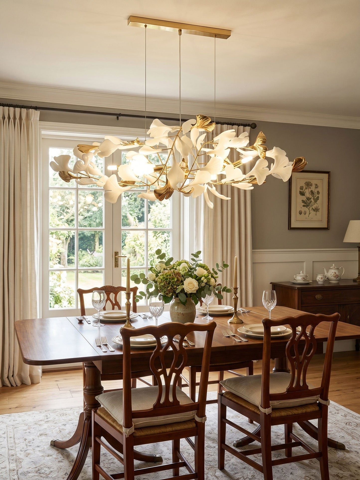 Gingko Bough Round Chandelier - Elegant Design with Adjustable Brightn
