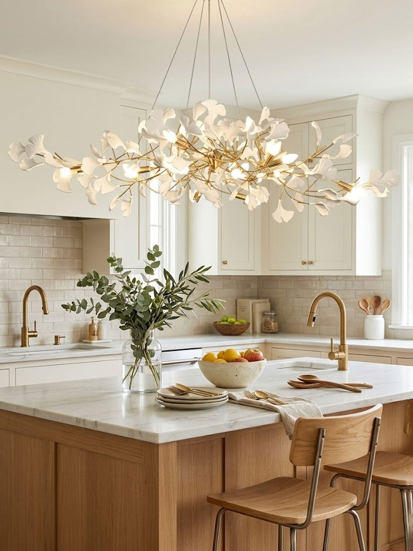 Gingko Bough Chandelier - Elegant Design with Adjustable Brightness