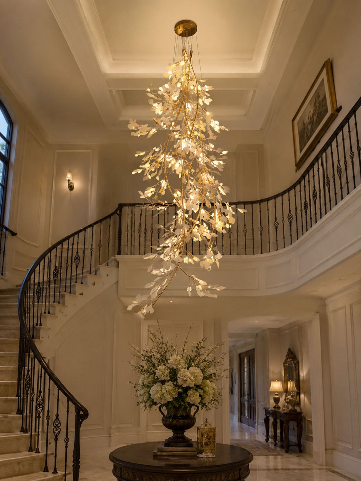 Gingko Cascade Branch Chandelier - Modern Design, Adjustable Height