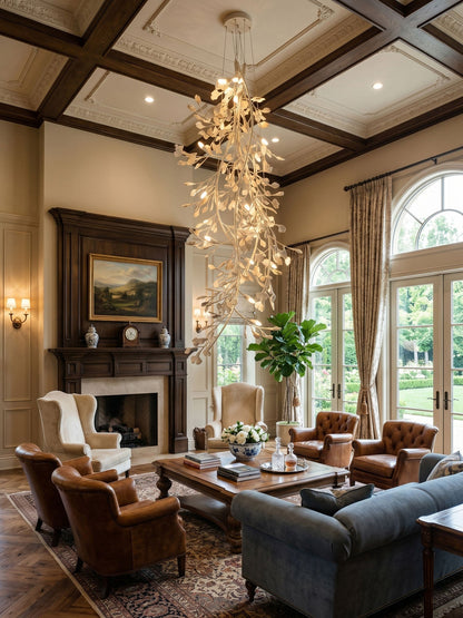 Gingko Cascade Branch Chandelier - Modern Design, Adjustable Height